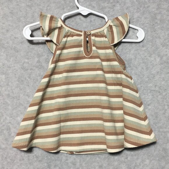Quincy Mae 0-3M Stripe Swing Dress with Matching Bloomers Brown Green Cream - Picture 2 of 10